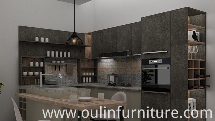 Black Minimalist Modular Kitchen Storage Furniture Design 